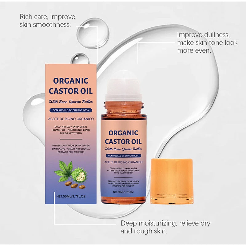 RoseLux Glide-Organic Castor Oil Roller for Hair & Skin